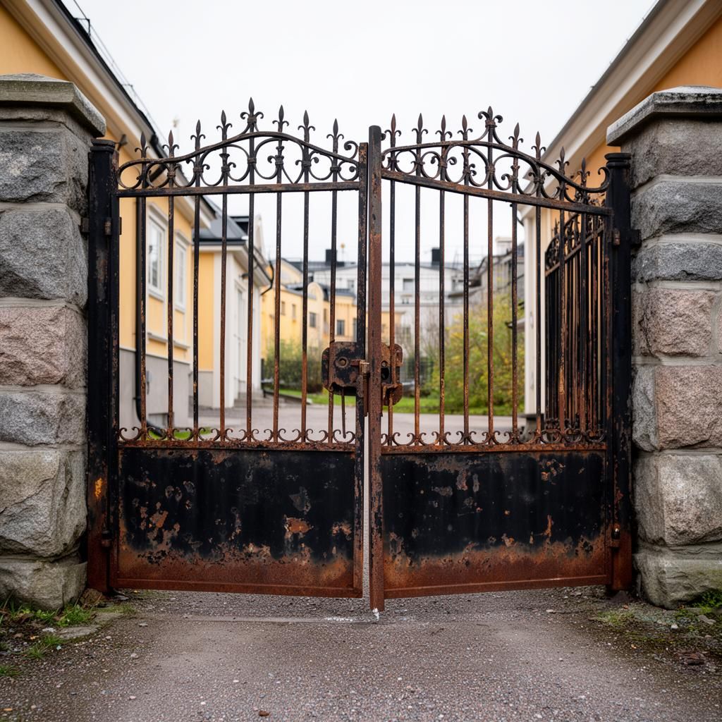 Smidesgrind vid villauppfart – före